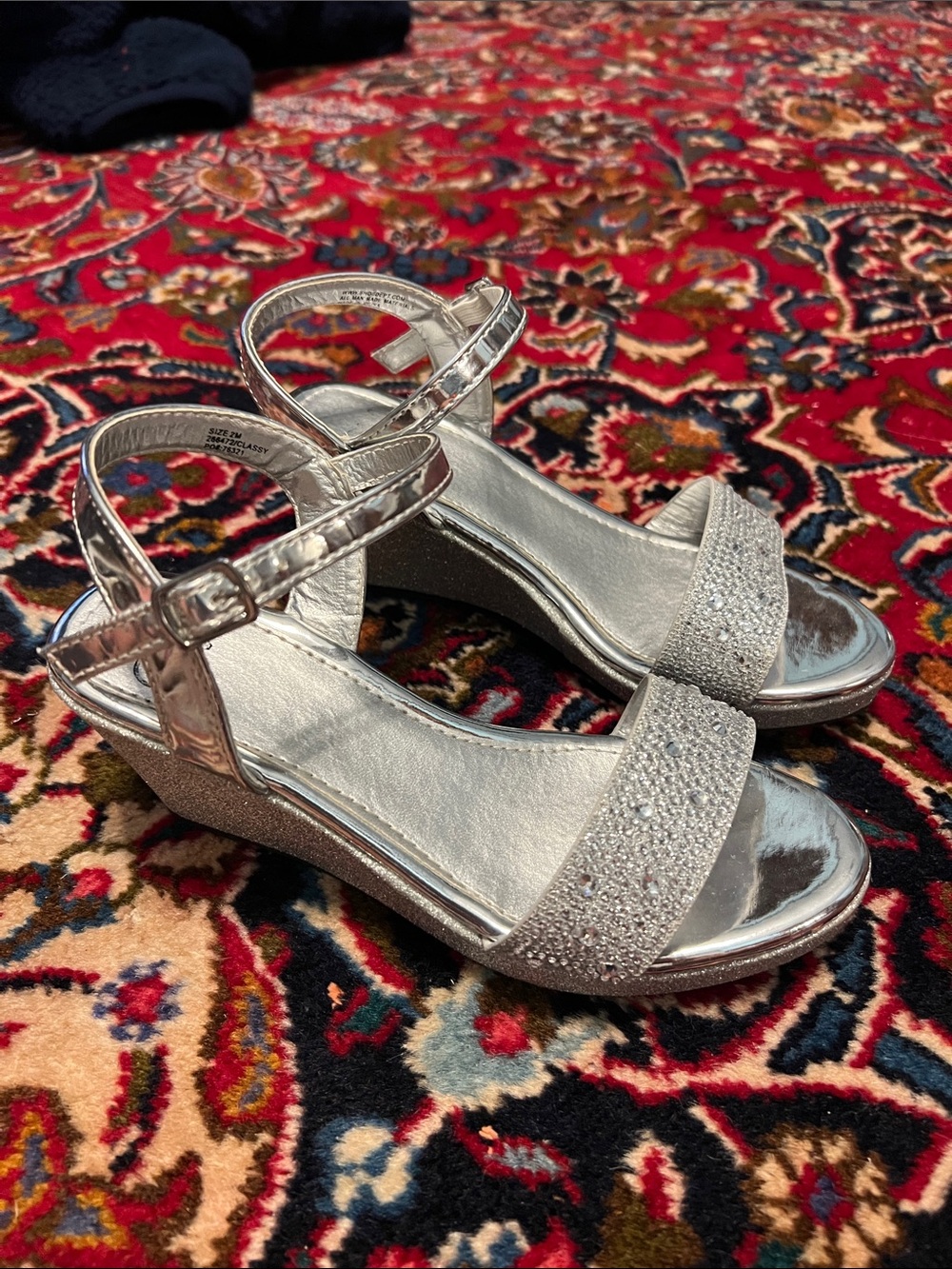 Silver Sparkle Ankle-Strap Wedge Sandals